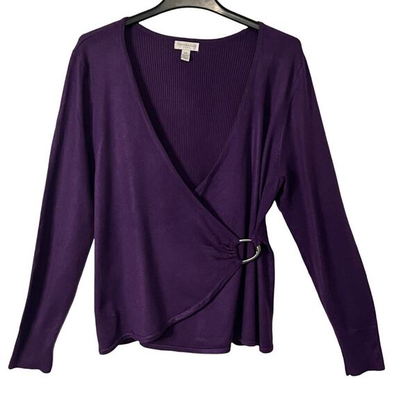 Charter Club Sweater Womens Size XLP Purple Pullover Long Sleeve Faux Wrap - Picture 1 of 8